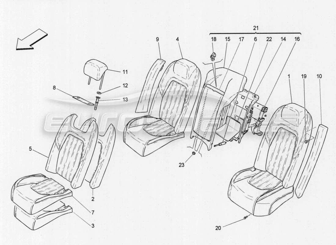 maserati qtp. v8 3.8 530bhp auto 2015 front seats: mechanics and electronics part diagram