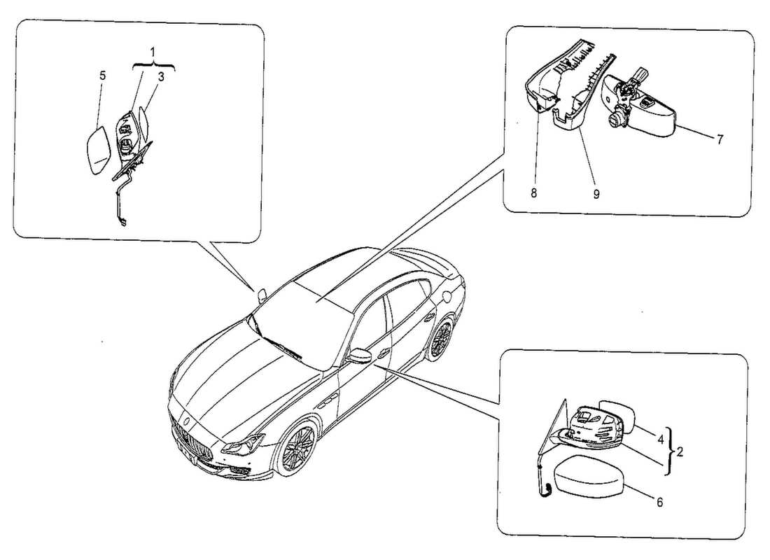 maserati qtp. v8 3.8 530bhp 2014 internal and external rear-view mirrors part diagram