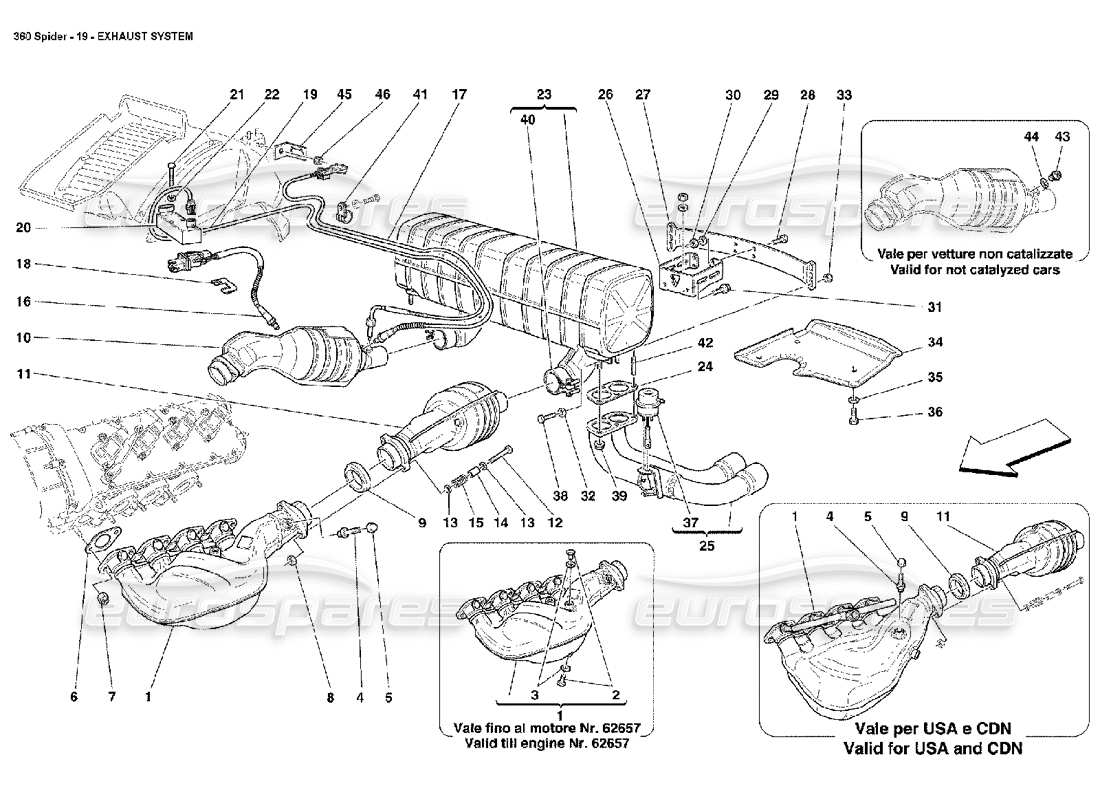 ferrari 360 spider exhaust system part diagram