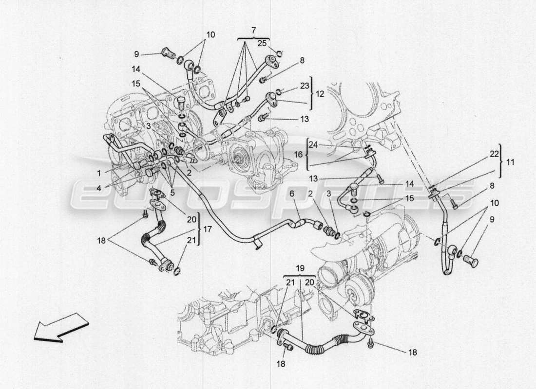 maserati qtp. v8 3.8 530bhp 2014 auto turbocharging system: lubrication and cooling part diagram