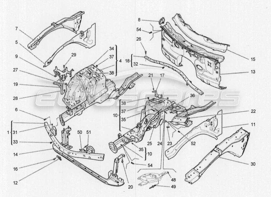 maserati qtp. v8 3.8 530bhp 2014 auto front structural frames and sheet panels part diagram