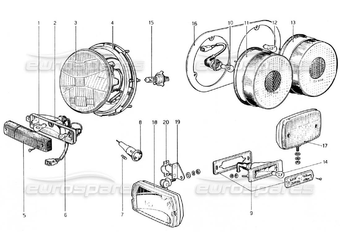 ferrari 308 gtb (1976) lights part diagram