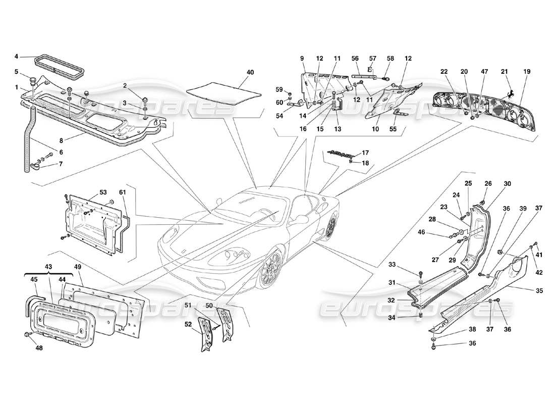 ferrari 360 challenge (2000) shields - outside finishing part diagram