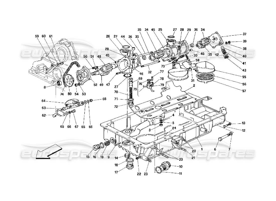 ferrari 348 (2.7 motronic) lubrication - pumps and oil sumps parts diagram