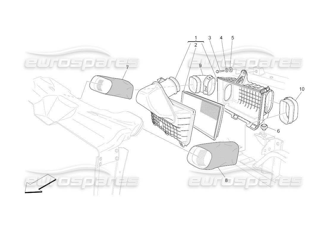 maserati qtp. (2011) 4.2 auto air filter, air intake and ducts part diagram