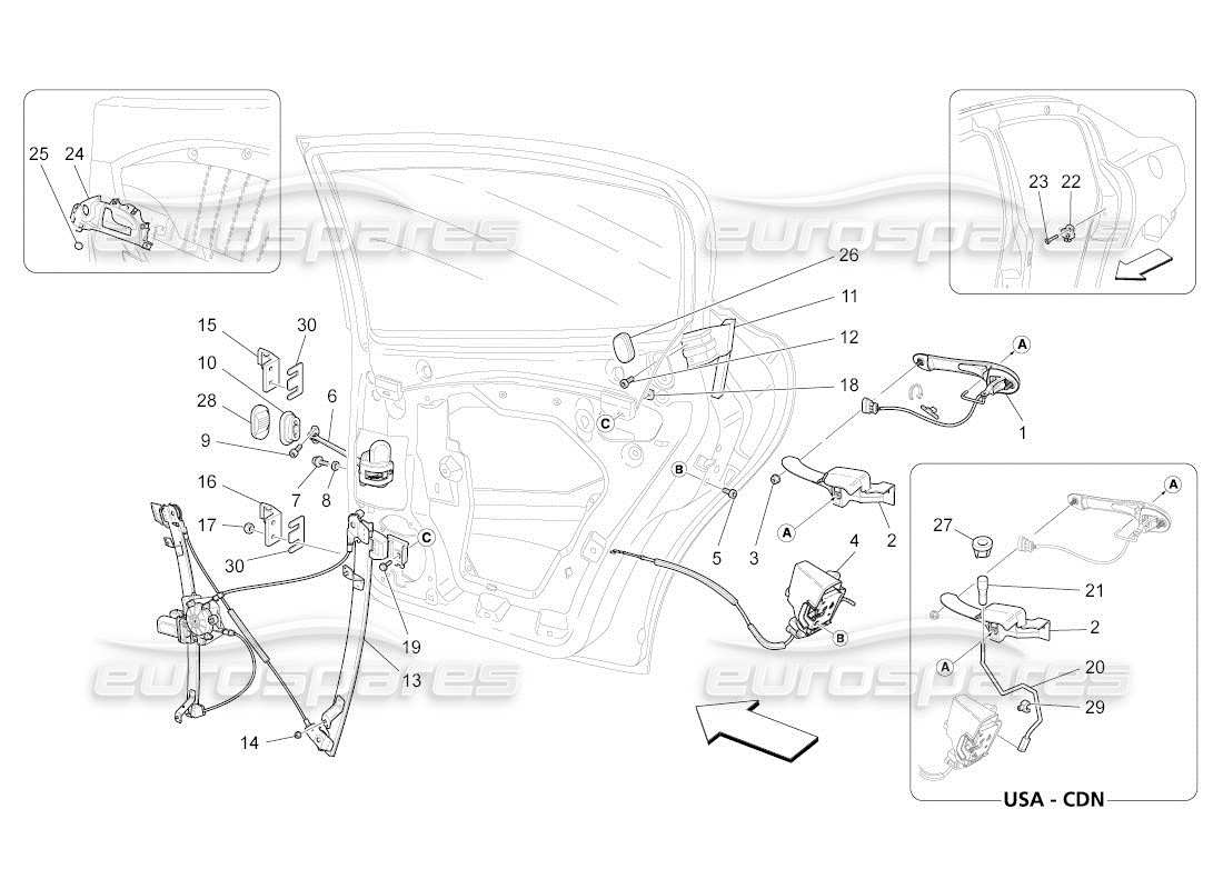 maserati qtp. (2011) 4.2 auto rear doors: mechanisms part diagram