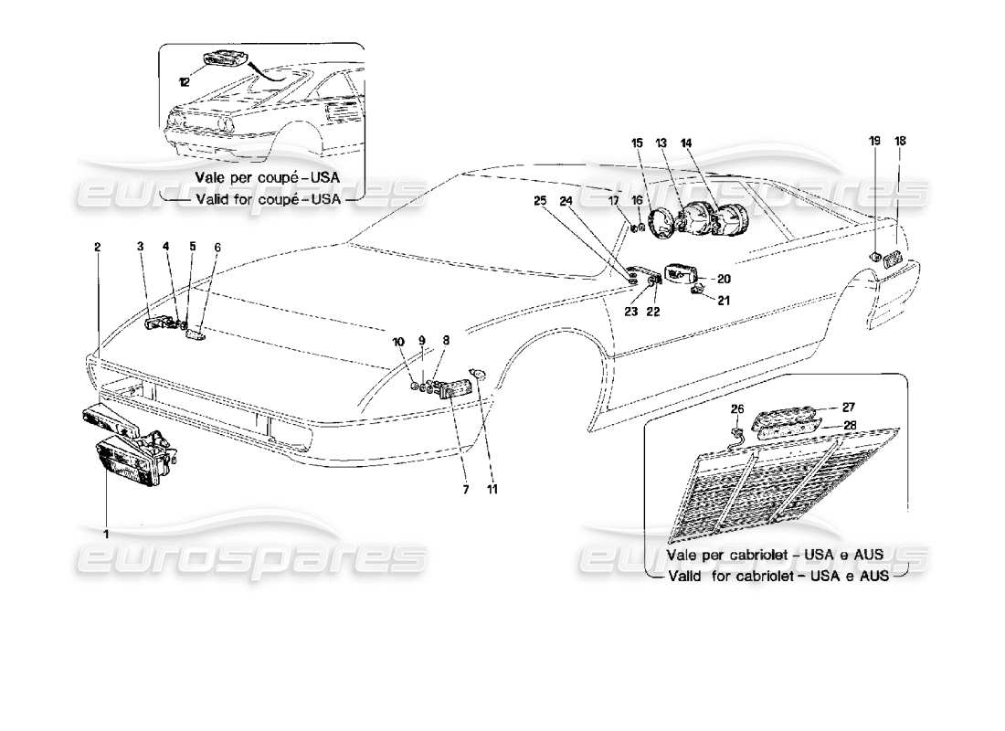 ferrari mondial 3.4 t coupe/cabrio fixed lighting devices part diagram