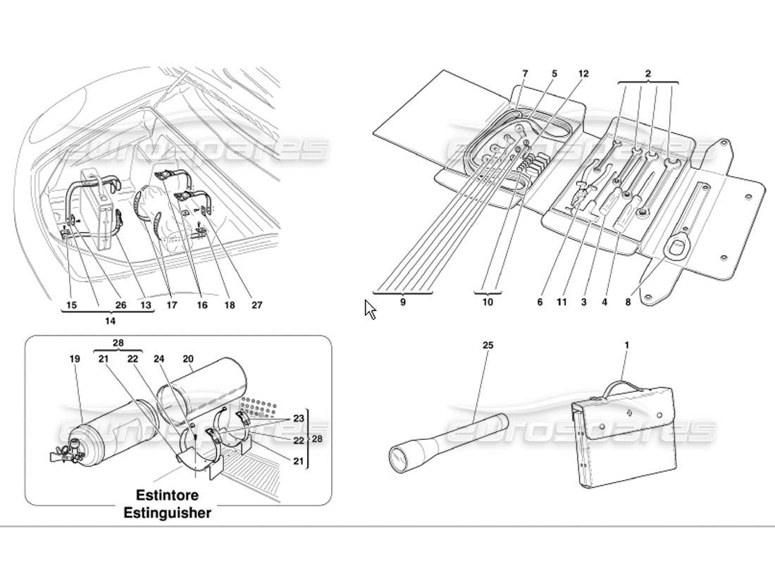 ferrari 360 modena tools equipment and accessories part diagram