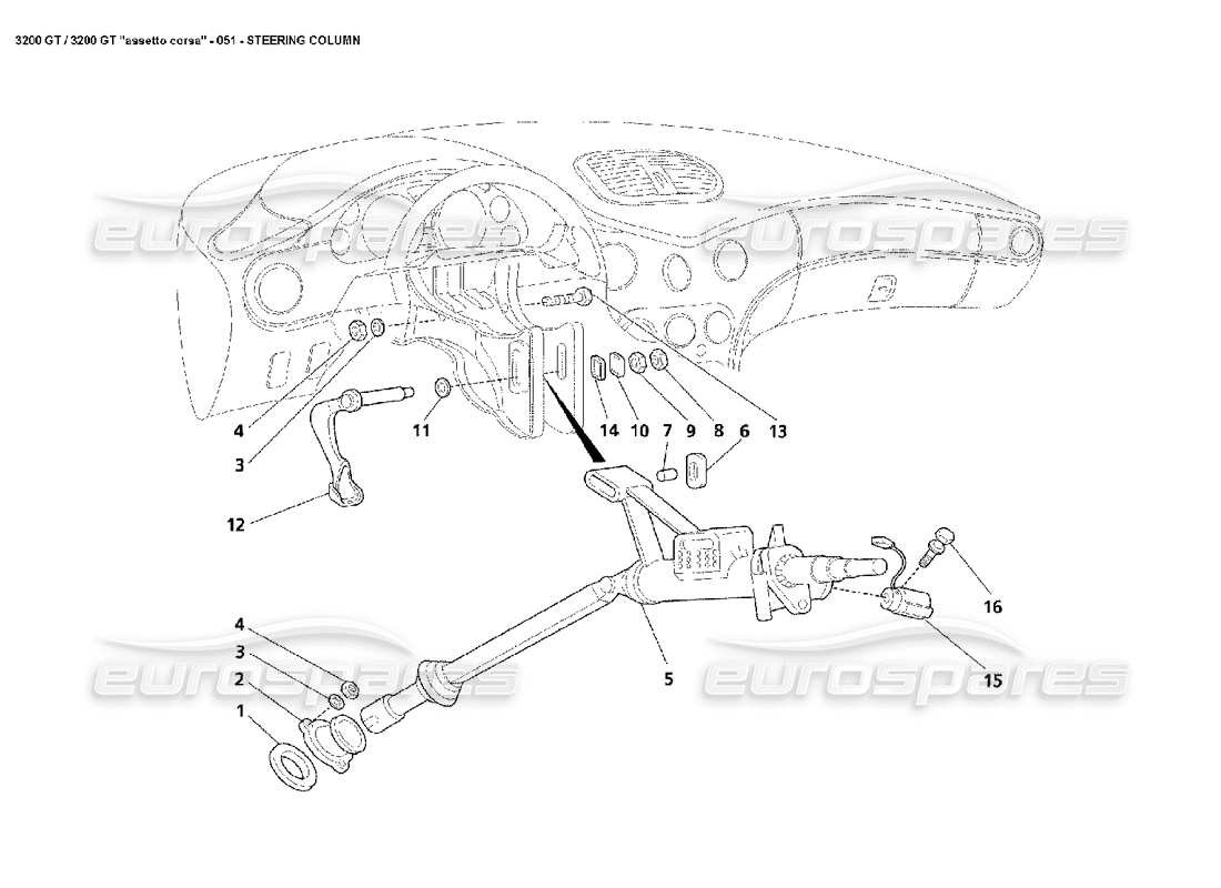 maserati 3200 gt/gta/assetto corsa steering column part diagram