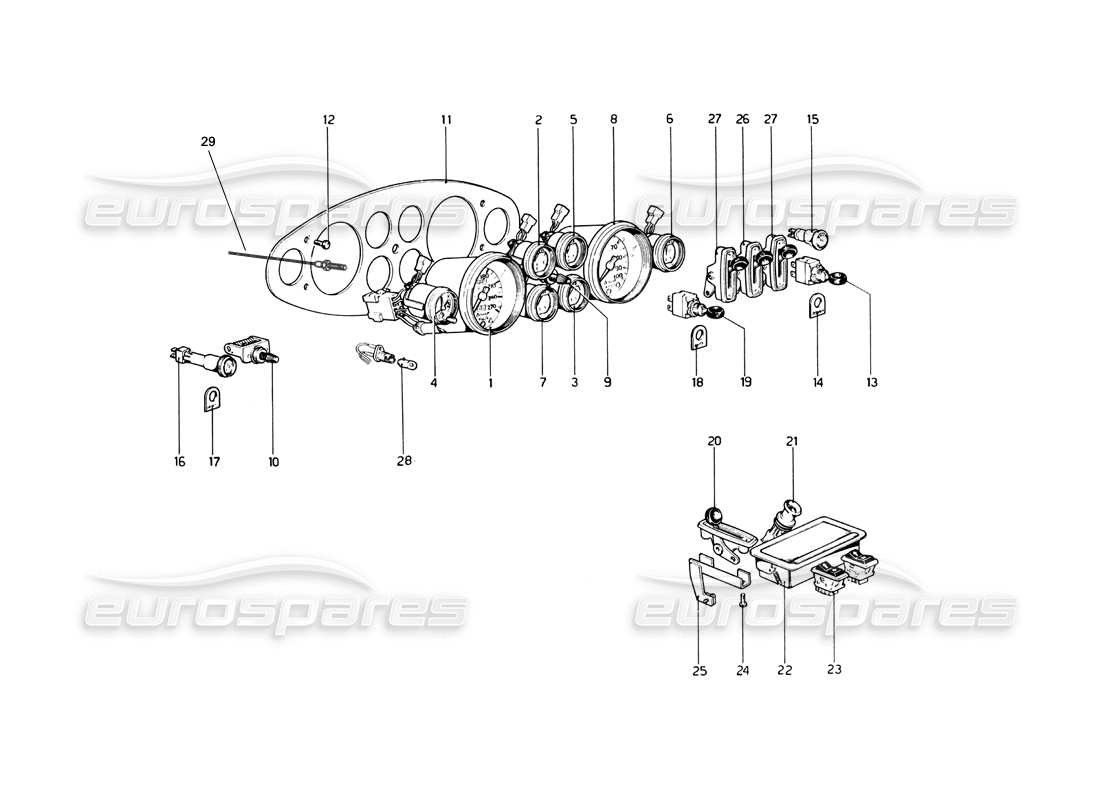 ferrari 246 dino (1975) instruments and accessories part diagram