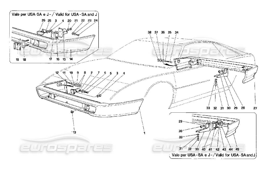 ferrari mondial 3.4 t coupe/cabrio bumpers part diagram