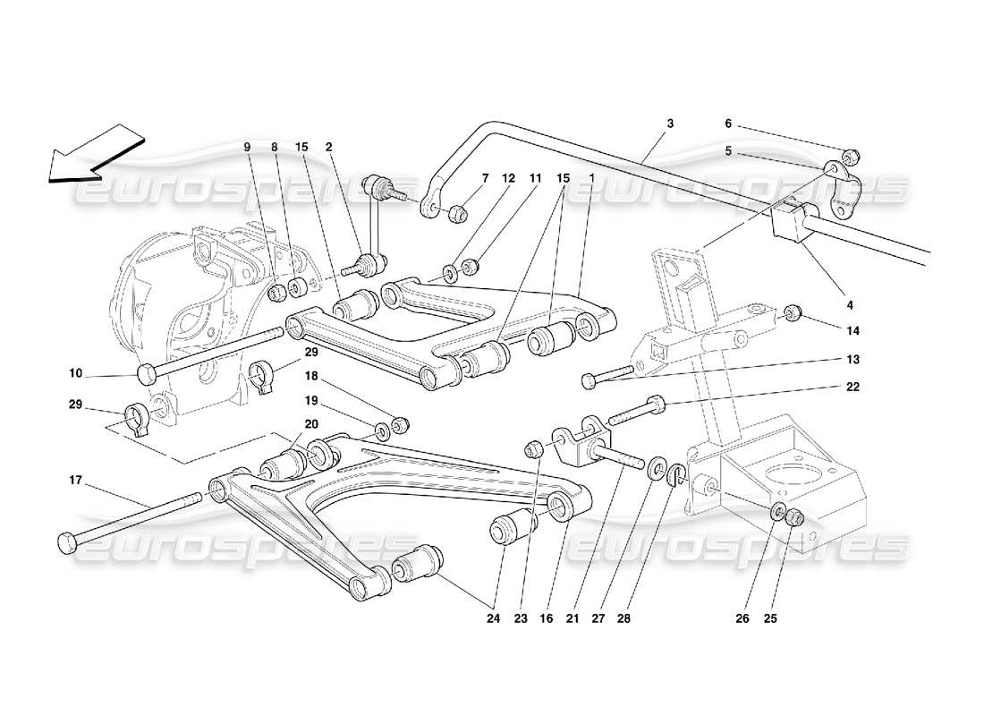 ferrari 355 (5.2 motronic) rear suspension - wishbones part diagram