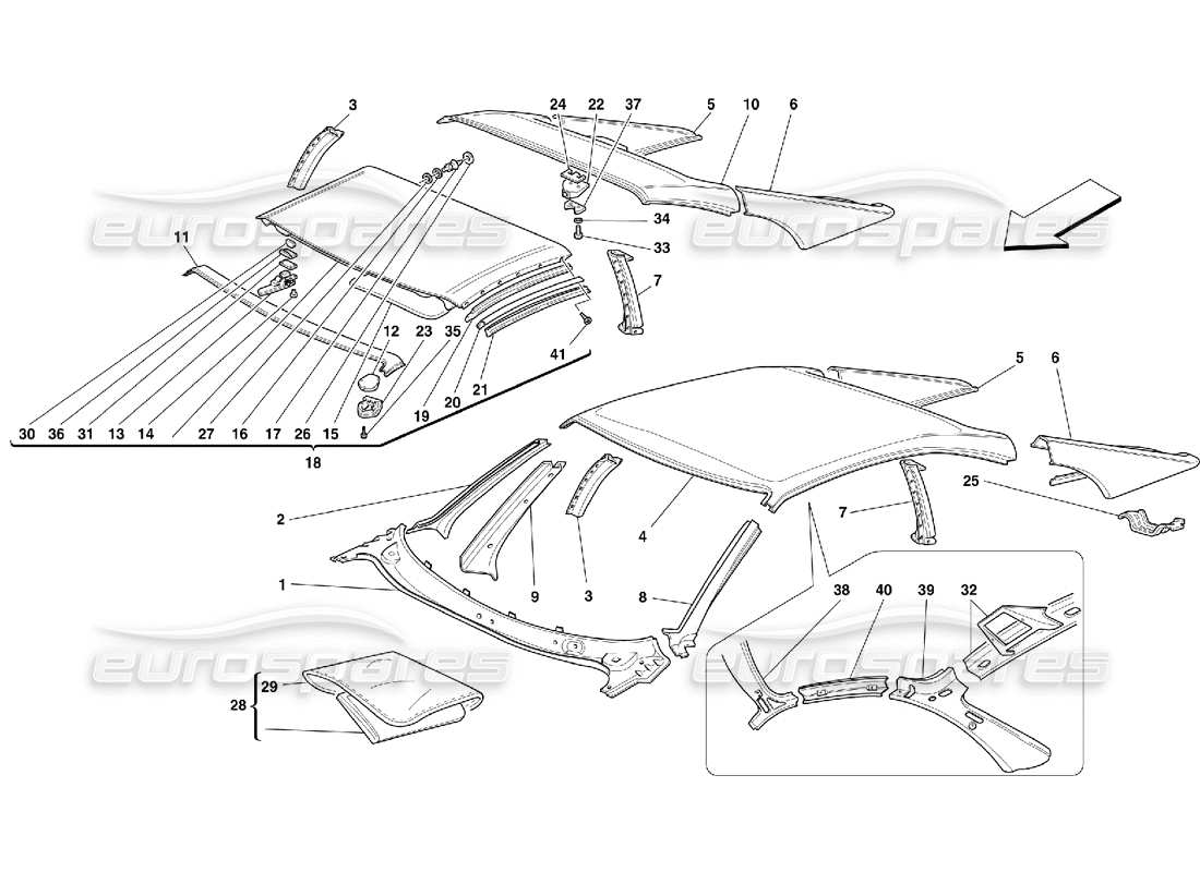 ferrari 355 (5.2 motronic) roof - outer trims part diagram