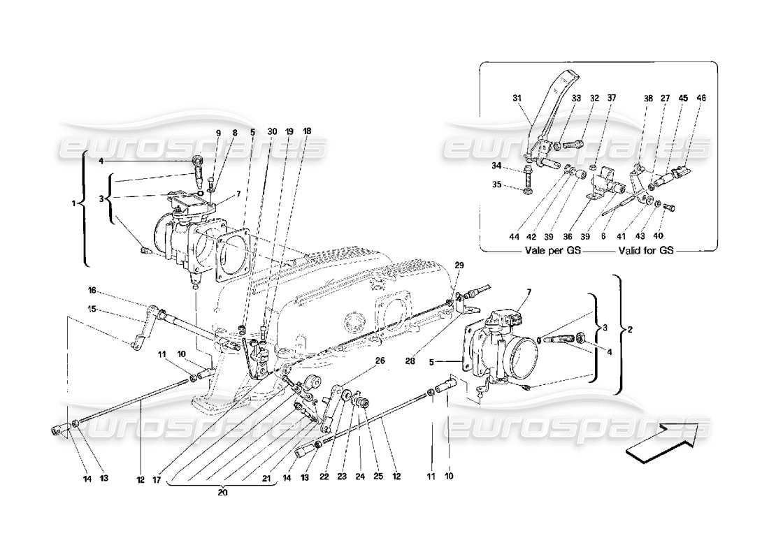 ferrari 348 (2.7 motronic) throttle housing and linkage parts diagram