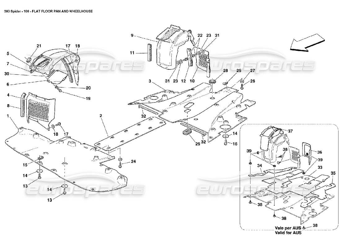 ferrari 360 spider flat floor pan and wheelhouse part diagram