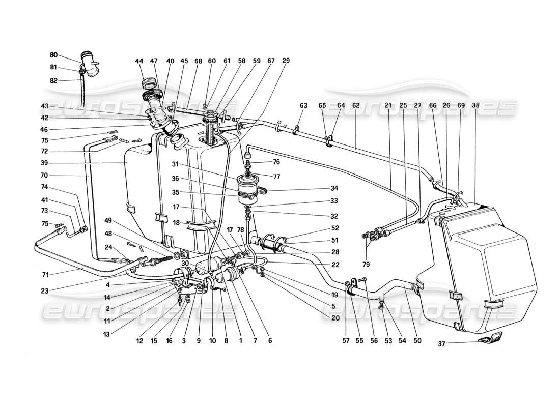 ferrari 328 (1985) fuel pump and pipes parts diagram