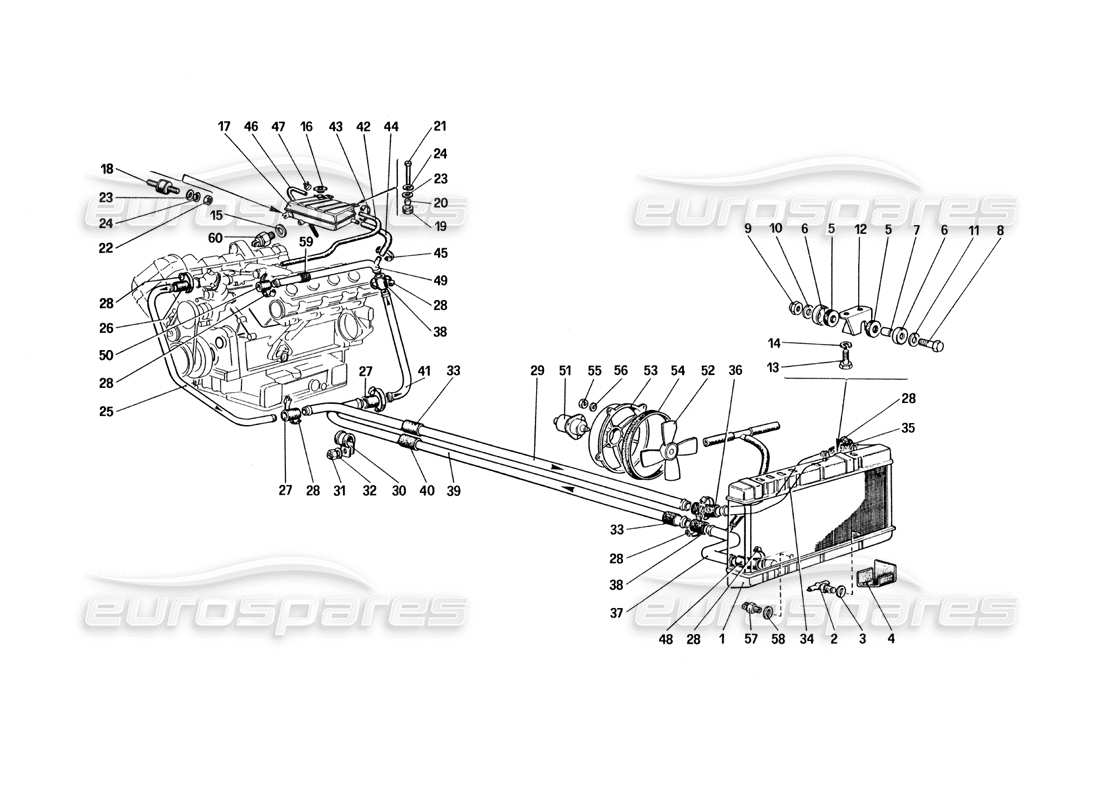 ferrari 328 (1985) cooling system part diagram