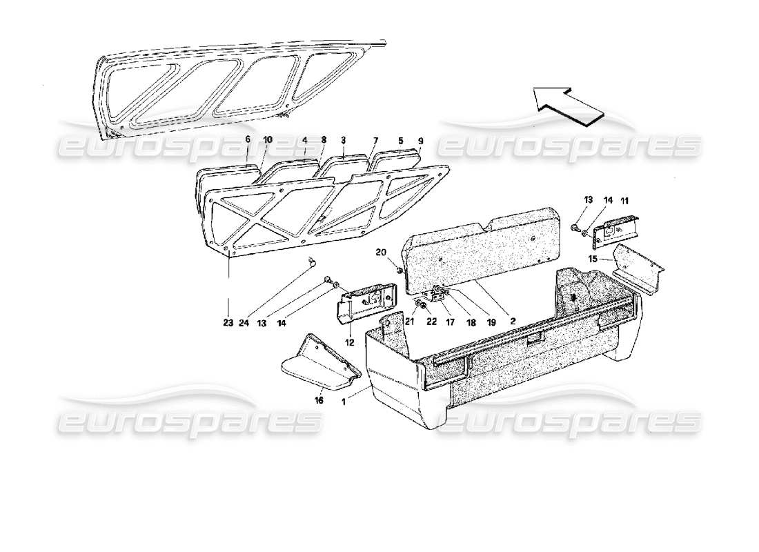 ferrari mondial 3.4 t coupe/cabrio luggage compartment lid and tapestry part diagram