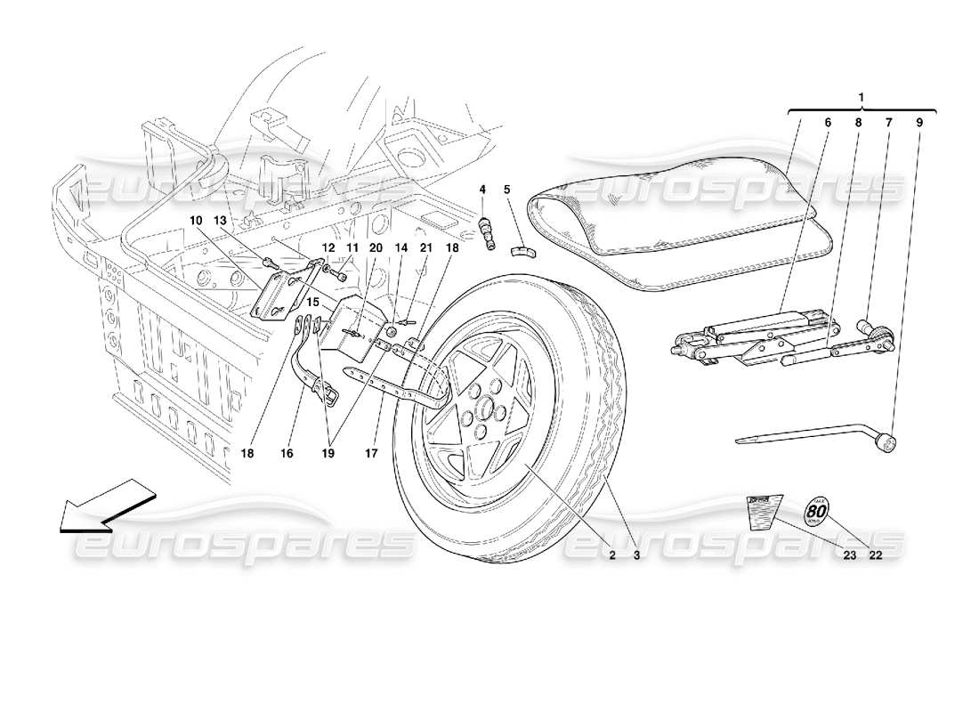 ferrari 355 (2.7 motronic) spare wheel and equipment - optional- part diagram