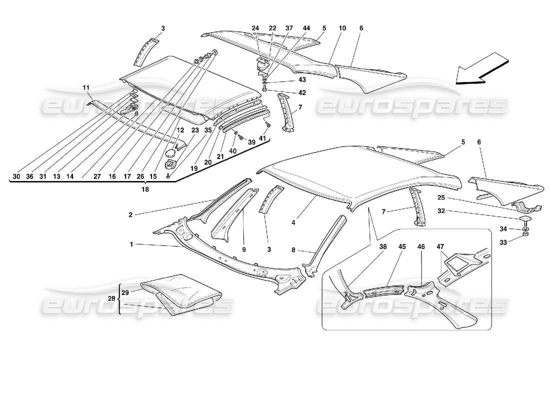 ferrari 355 (2.7 motronic) roof - outer trims part diagram