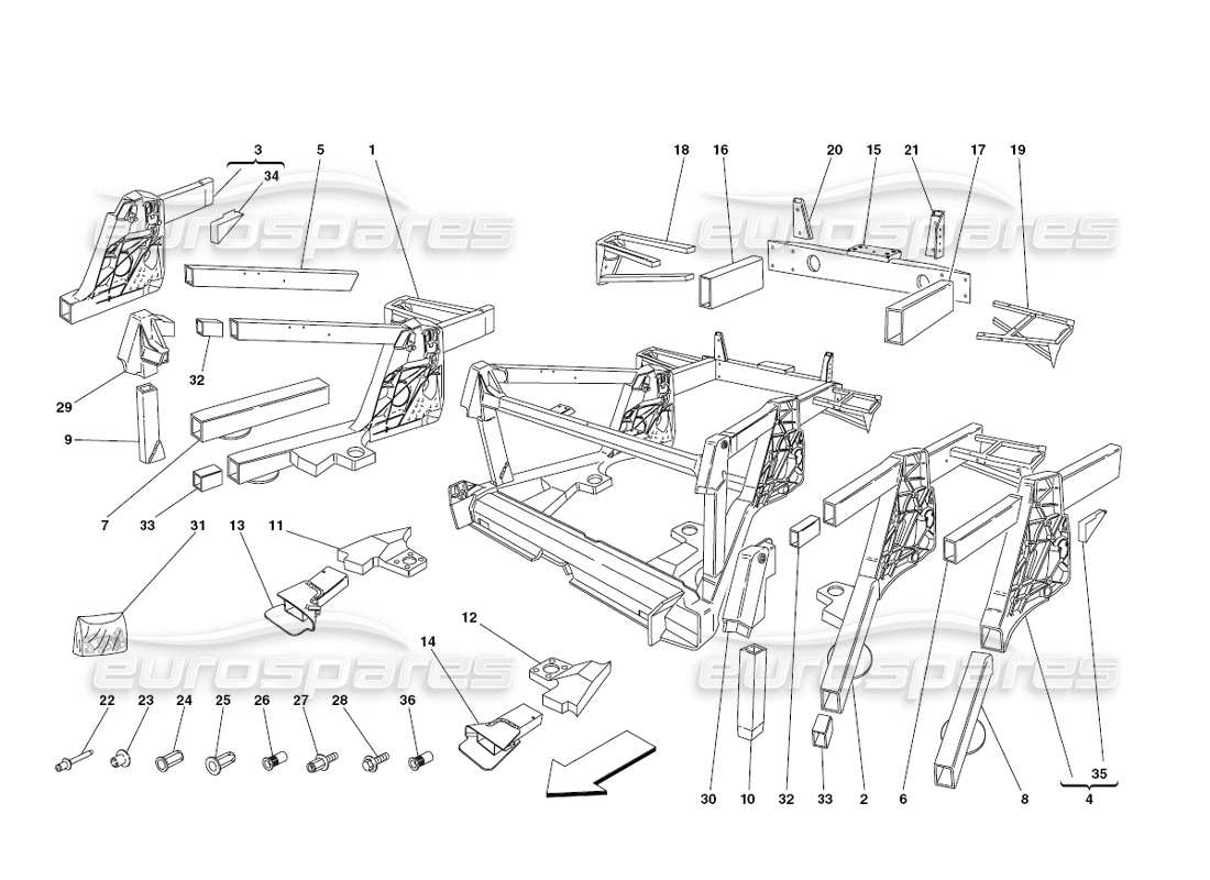 ferrari 430 challenge (2006) frame - central elements sub-groups part diagram