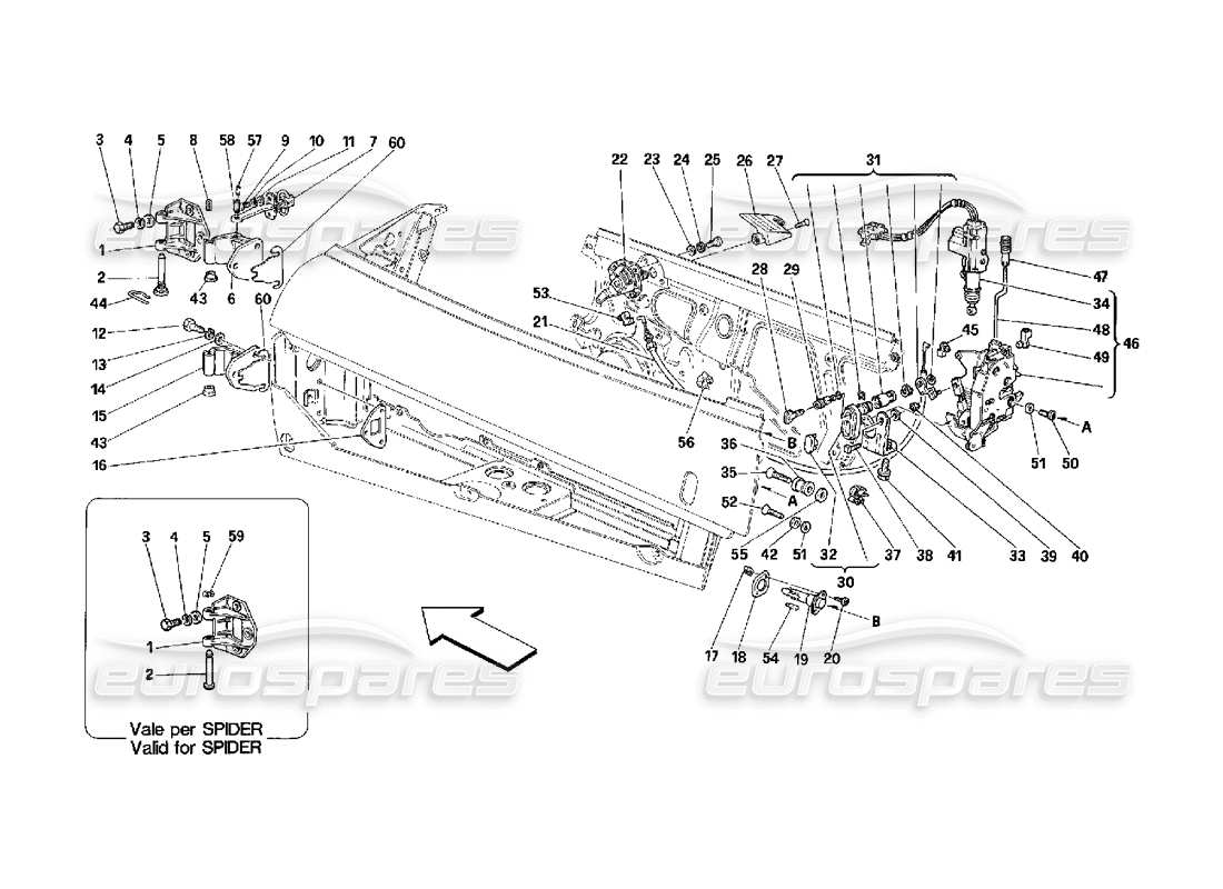 ferrari 348 (2.7 motronic) doors - opening control and hinges parts diagram