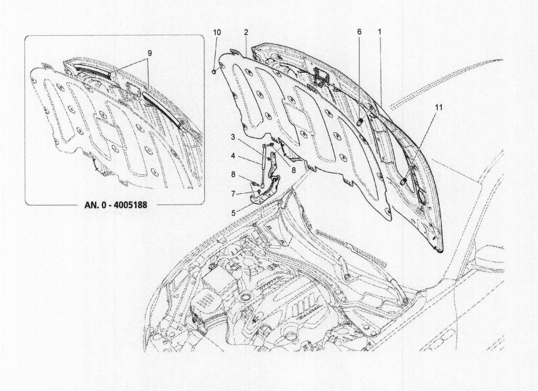 maserati qtp. v6 3.0 bt 410bhp 2wd 2017 front lid part diagram