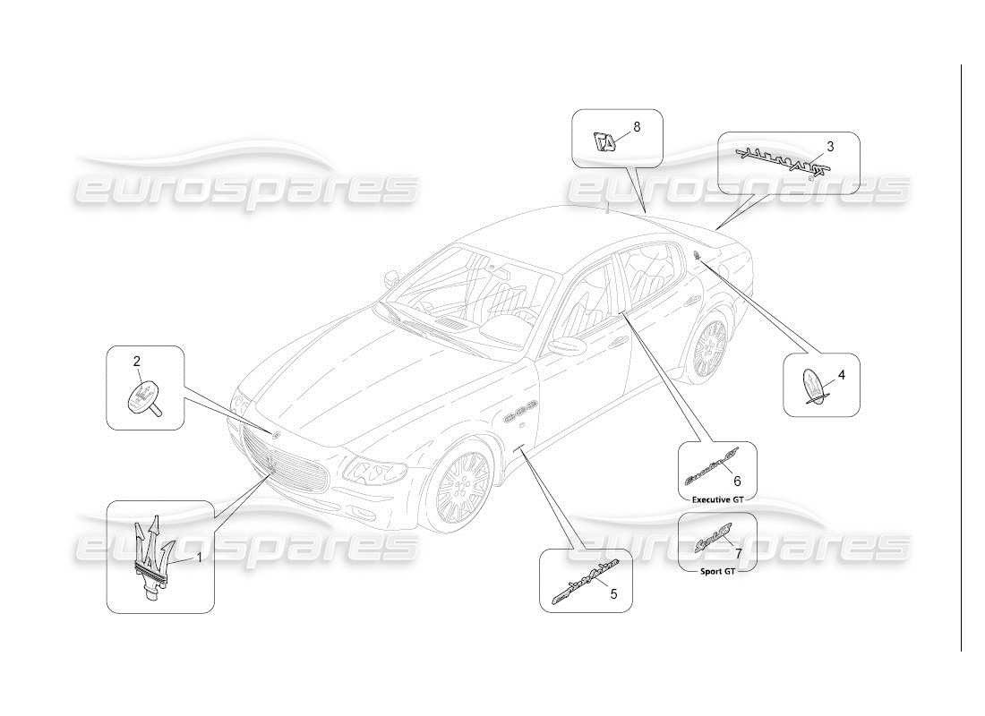 maserati qtp. (2007) 4.2 auto trims, brands and symbols part diagram