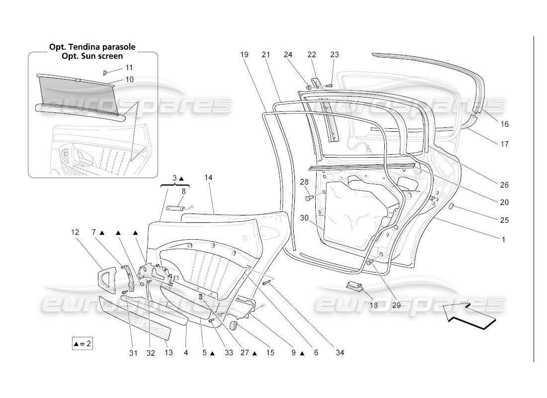 maserati qtp. (2007) 4.2 auto rear doors: trim panels part diagram