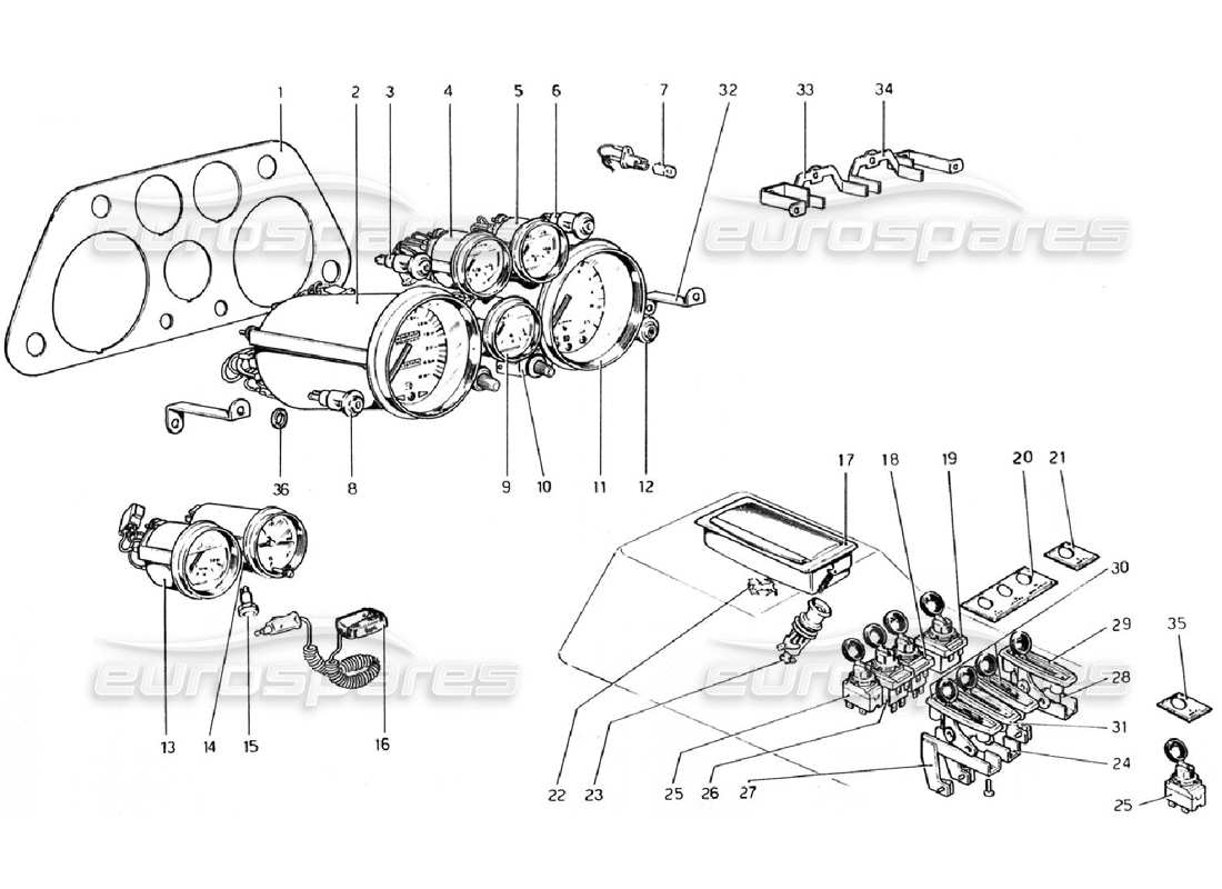 ferrari 308 gtb (1976) instruments and accessories part diagram