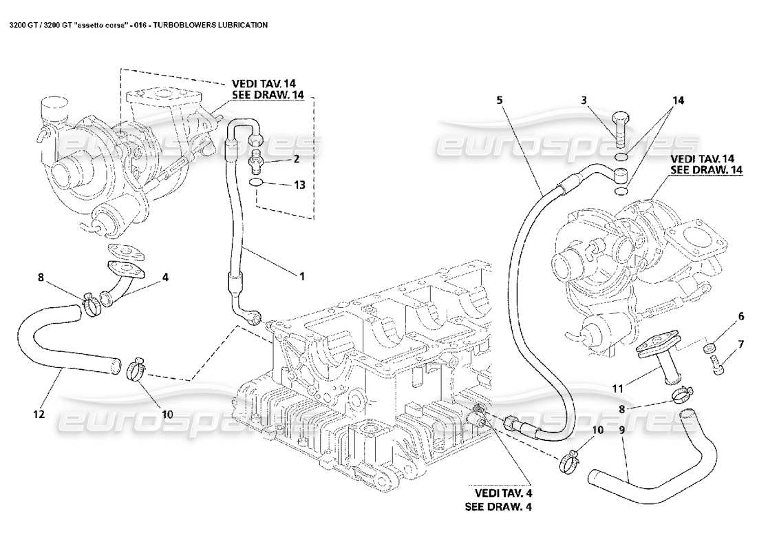 maserati 3200 gt/gta/assetto corsa turbo lubrication part diagram