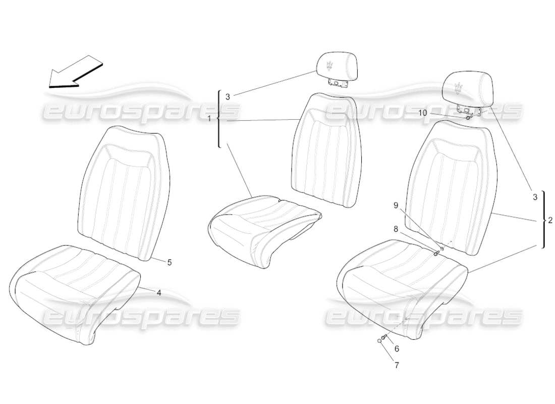 maserati grancabrio (2010) 4.7 rear seats: trim panels part diagram