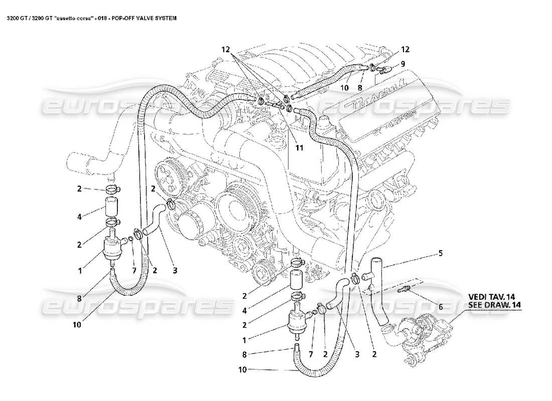 maserati 3200 gt/gta/assetto corsa pop-off valve system part diagram