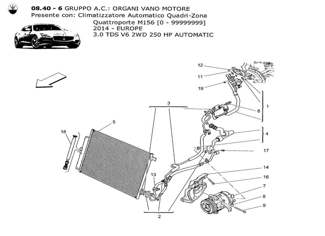 maserati qtp. v6 3.0 tds 250bhp 2014 a c unit: engine compartment devices part diagram