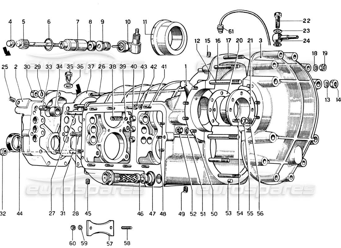 ferrari 365 gtb4 daytona (1969) transmission case - differential part diagram