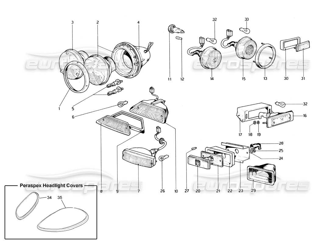 ferrari 246 dino (1975) lights part diagram