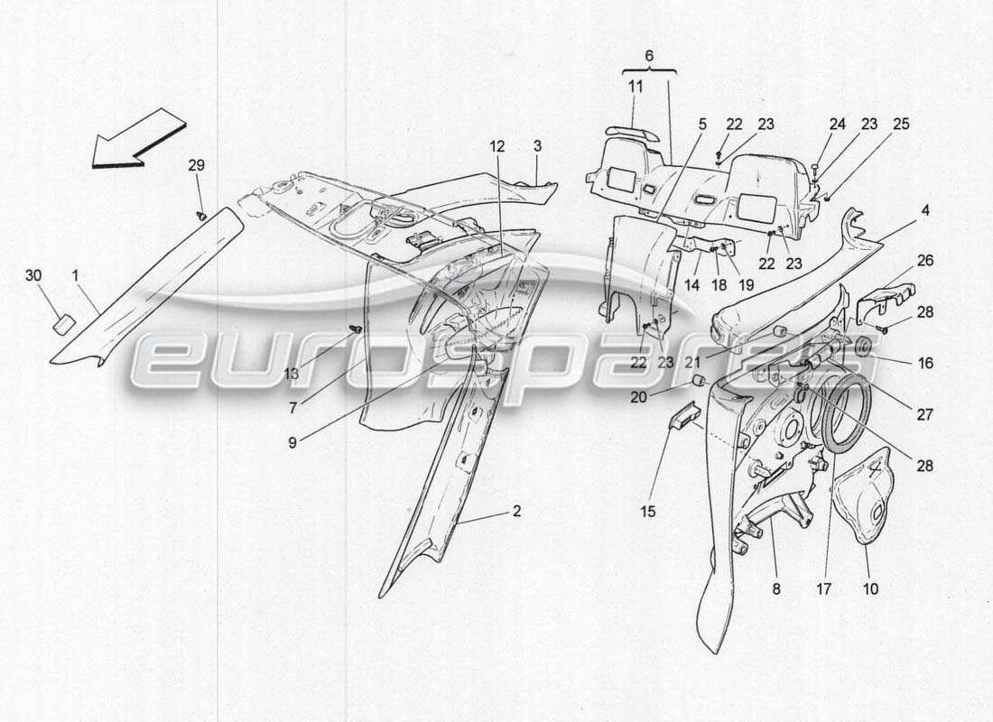 maserati grancabrio mc centenario passenger compartment b pillar trim panels and side panels part diagram