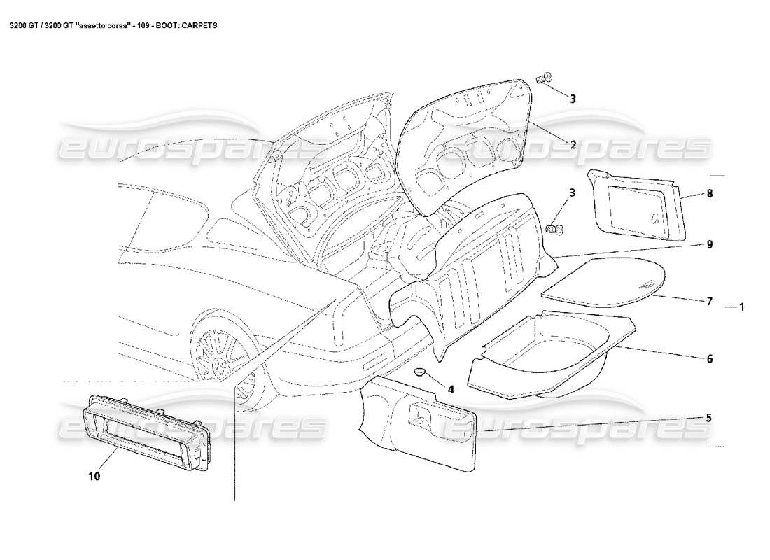 maserati 3200 gt/gta/assetto corsa boot: carpets part diagram