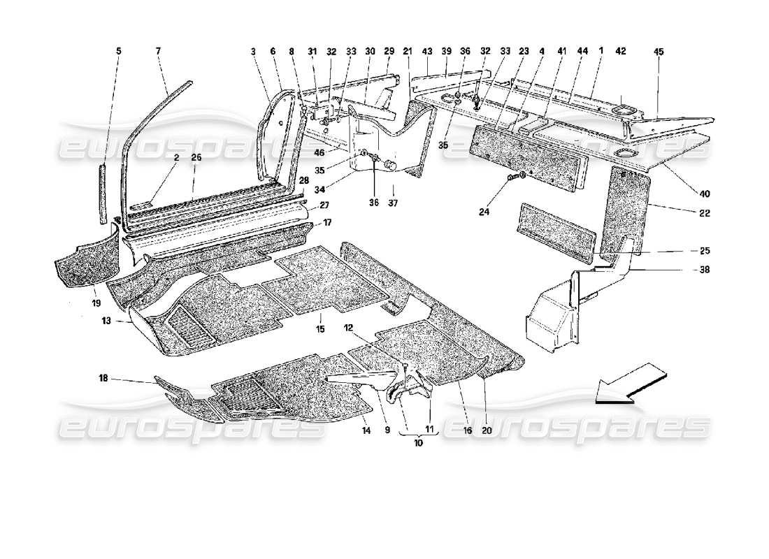 ferrari mondial 3.4 t coupe/cabrio carpets and inner lining - cabriolet part diagram