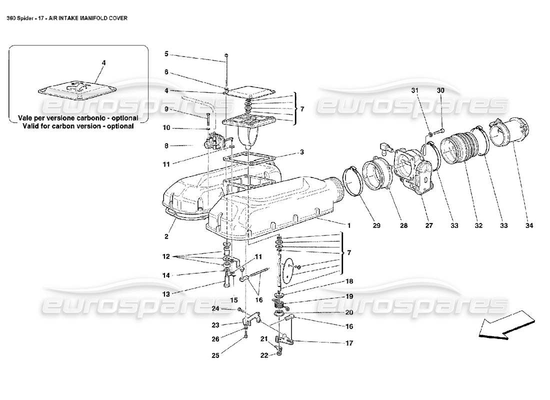 ferrari 360 spider air intake manifold cover part diagram