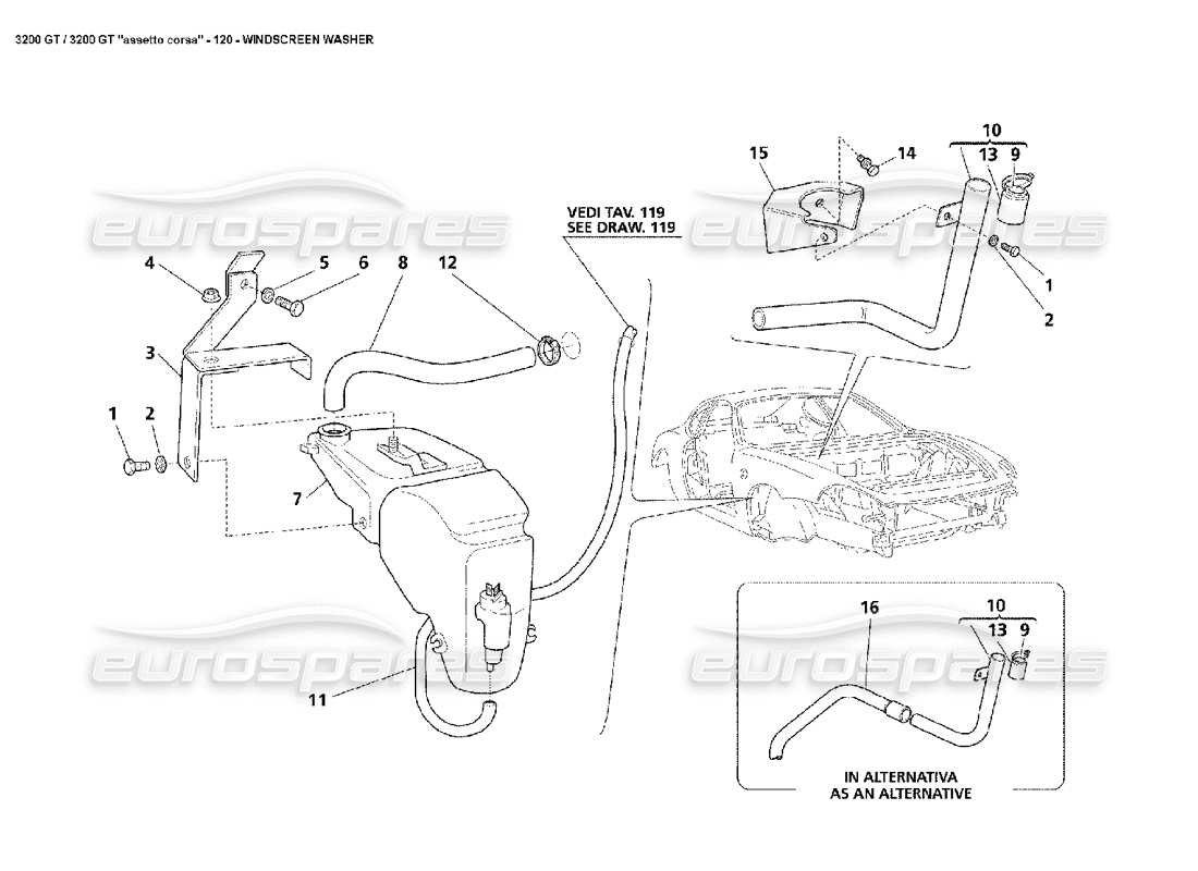 maserati 3200 gt/gta/assetto corsa windscreen washer part diagram