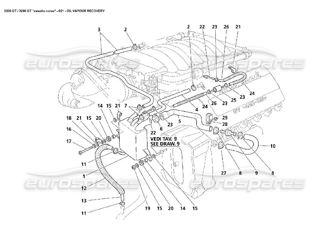 maserati 3200 gt/gta/assetto corsa oil vapour recovery part diagram