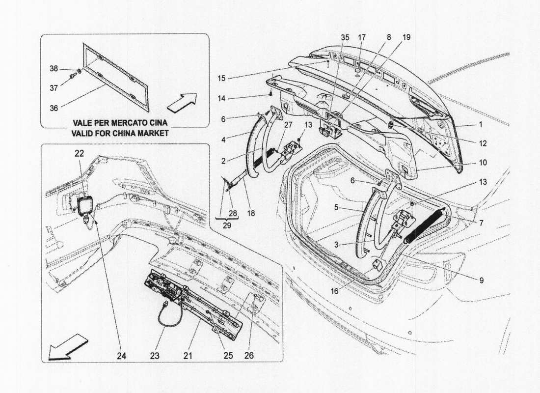 maserati qtp. v6 3.0 bt 410bhp 2wd 2017 rear lid part diagram