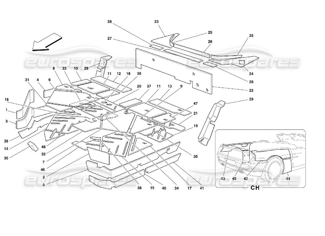 ferrari 355 (2.7 motronic) passengers compartment insulations part diagram