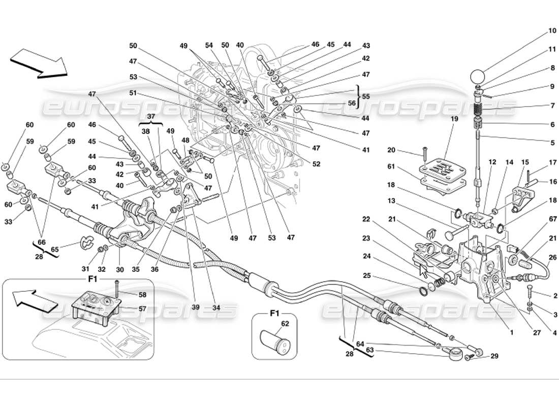 ferrari 360 modena outside gearbox controls part diagram