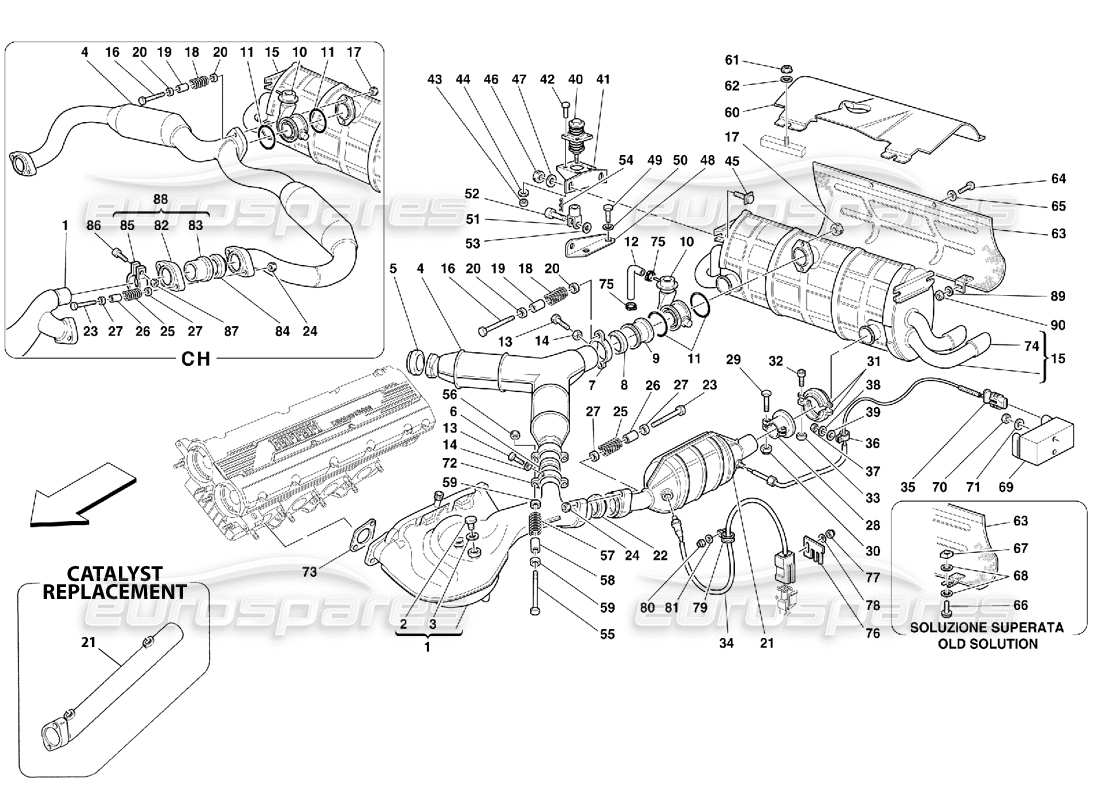 ferrari 355 (2.7 motronic) exhaust system part diagram