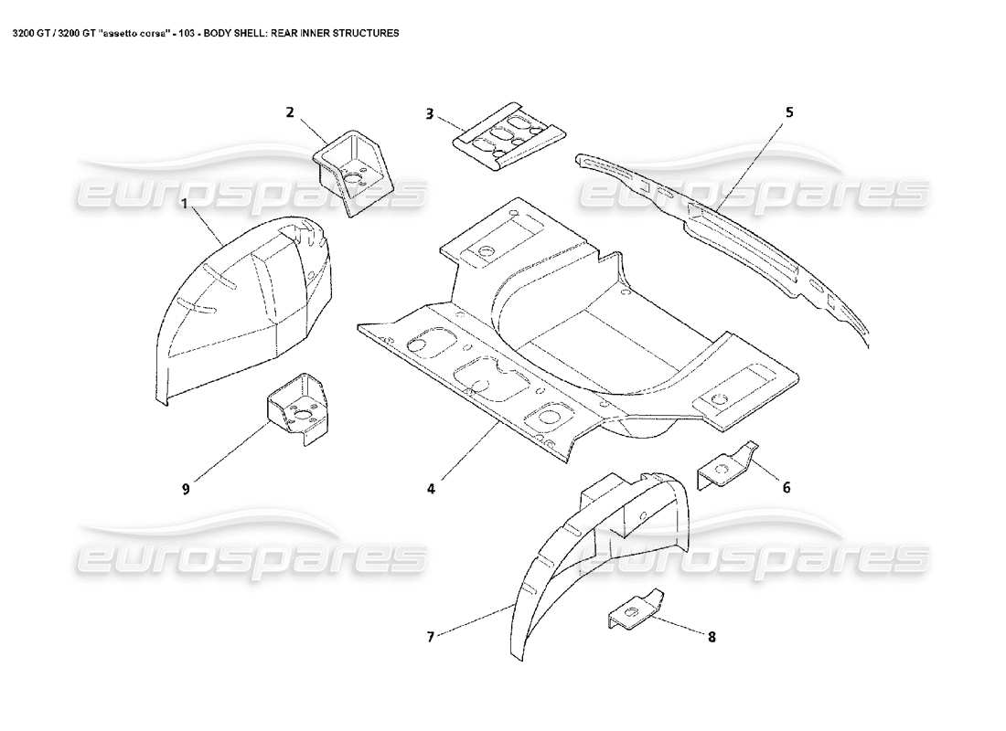 maserati 3200 gt/gta/assetto corsa body: rear inner structures part diagram