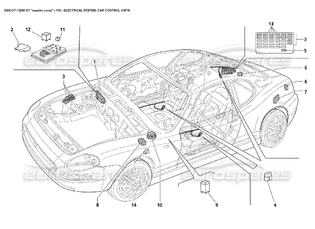 maserati 3200 gt/gta/assetto corsa electrical: car control units part diagram