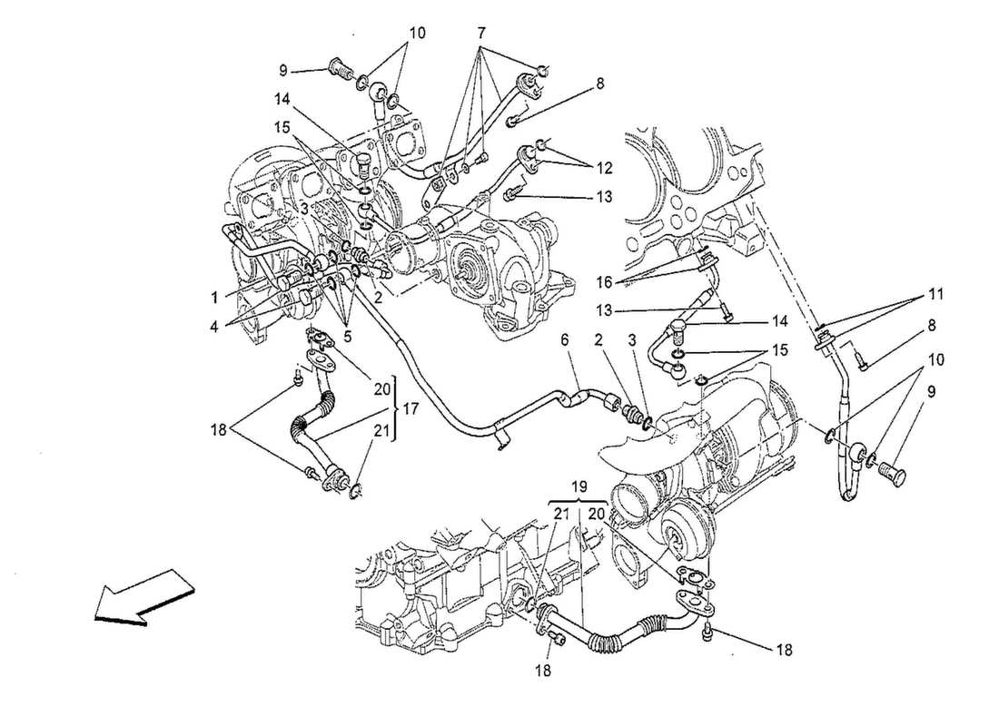 maserati qtp. v8 3.8 530bhp 2014 turbocharging system: lubrication and cooling part diagram