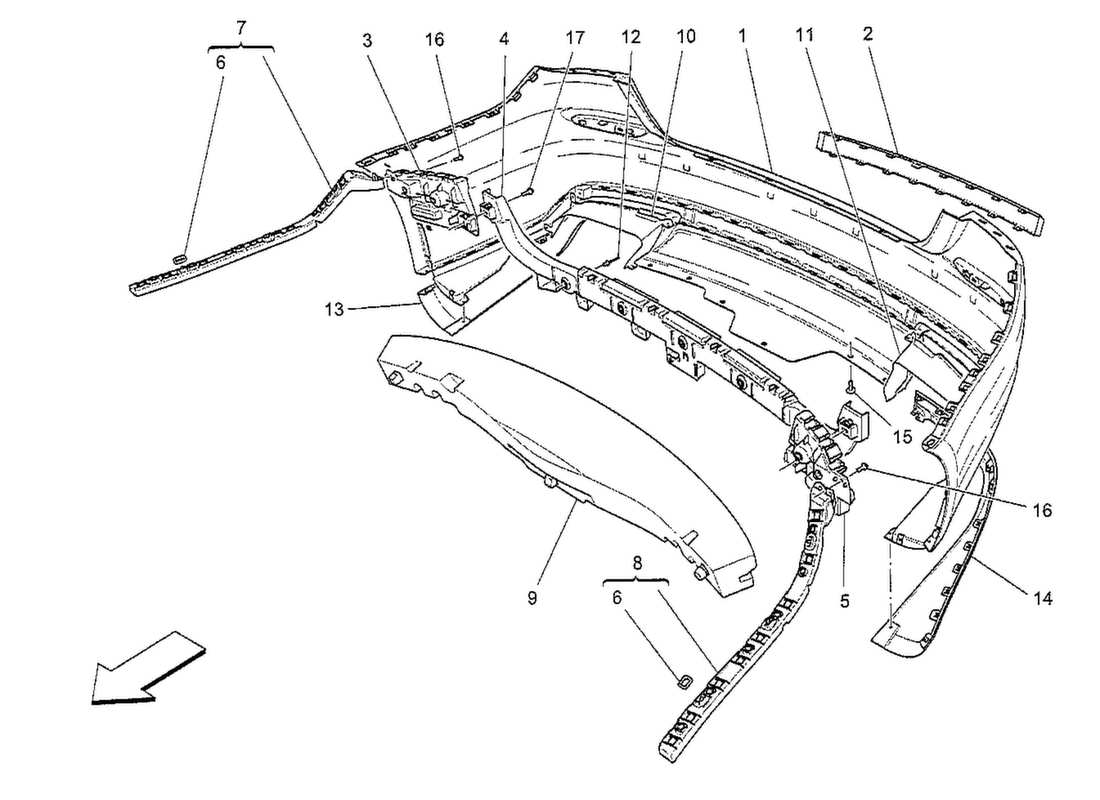 maserati qtp. v8 3.8 530bhp 2014 rear bumper part diagram